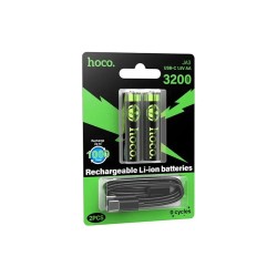 Bateria Recarregável de Lítio Hoco JA3 AA de 3200mAh com Cabo Tipo-C 2 Unidades Preto